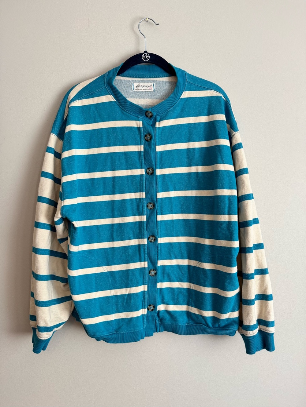 Free people xs classic striped cardigan sweatshirt button down oversized - Picture 4 of 13